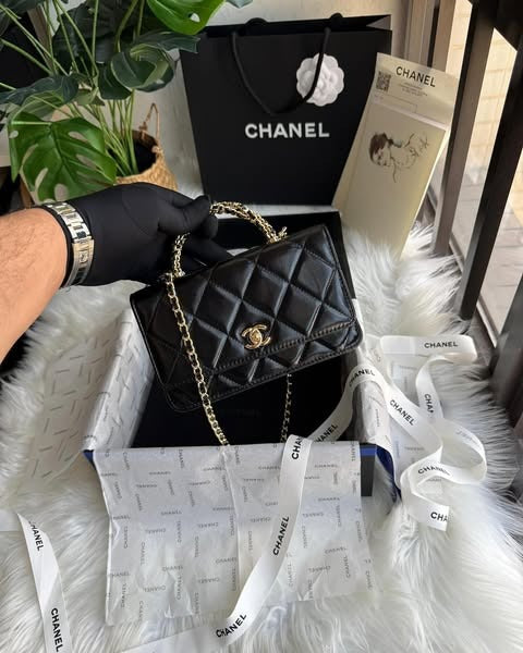 Chanel 24B WOC Top Handle in Black Shiny Lambskin GHW