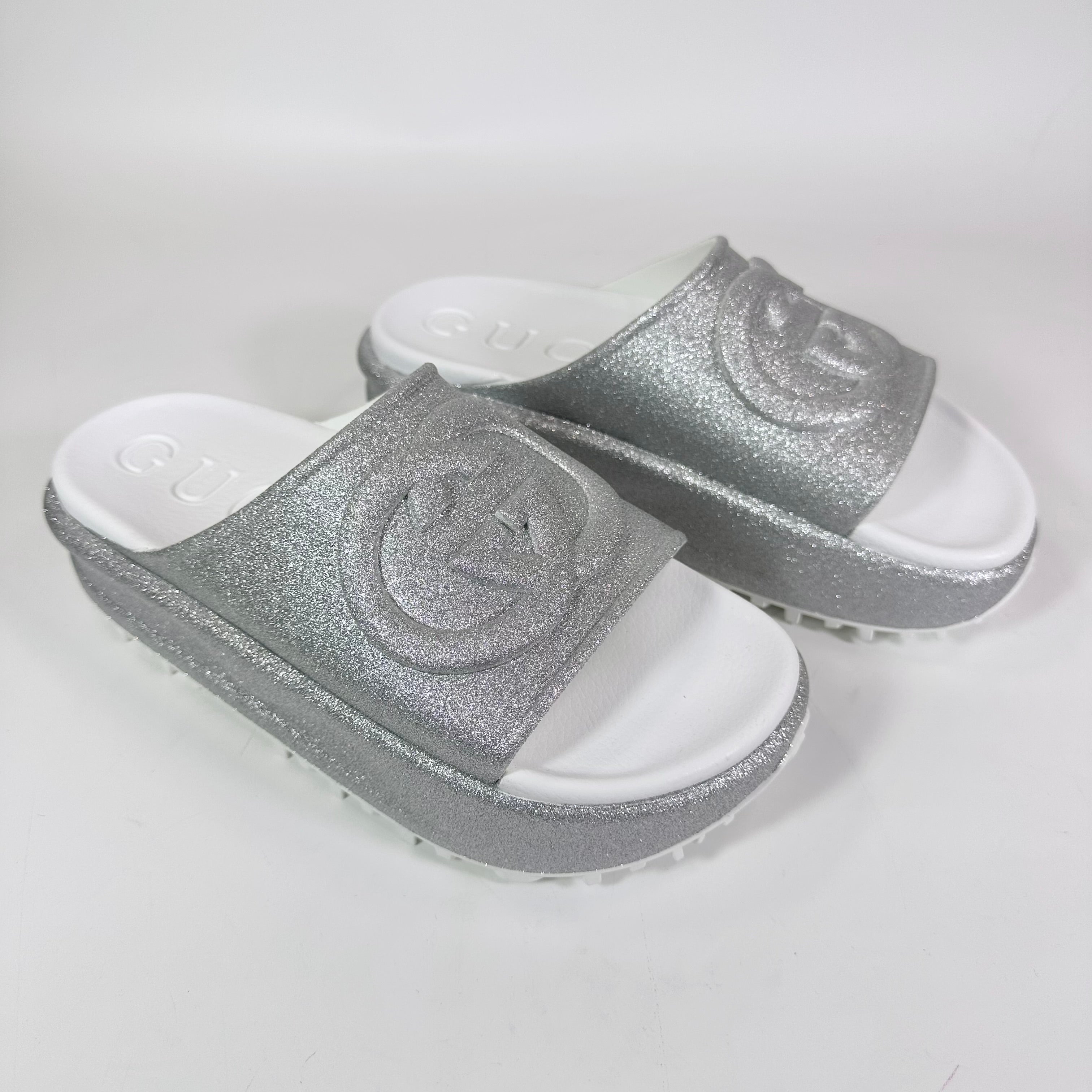 Gucci Interlocking G Platform Glitter Slide Sandal - Women’s 10