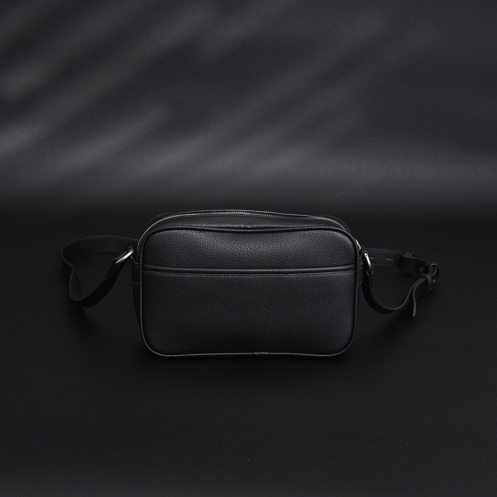 Gucci Black Leather Embossed Logo Belt Bag
