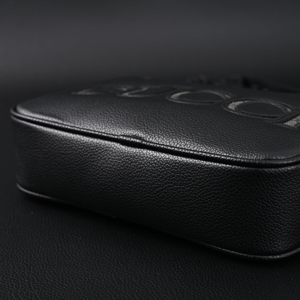 Gucci Black Leather Embossed Logo Belt Bag