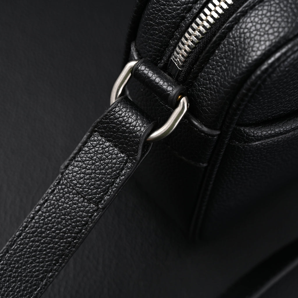 Gucci Black Leather Embossed Logo Belt Bag