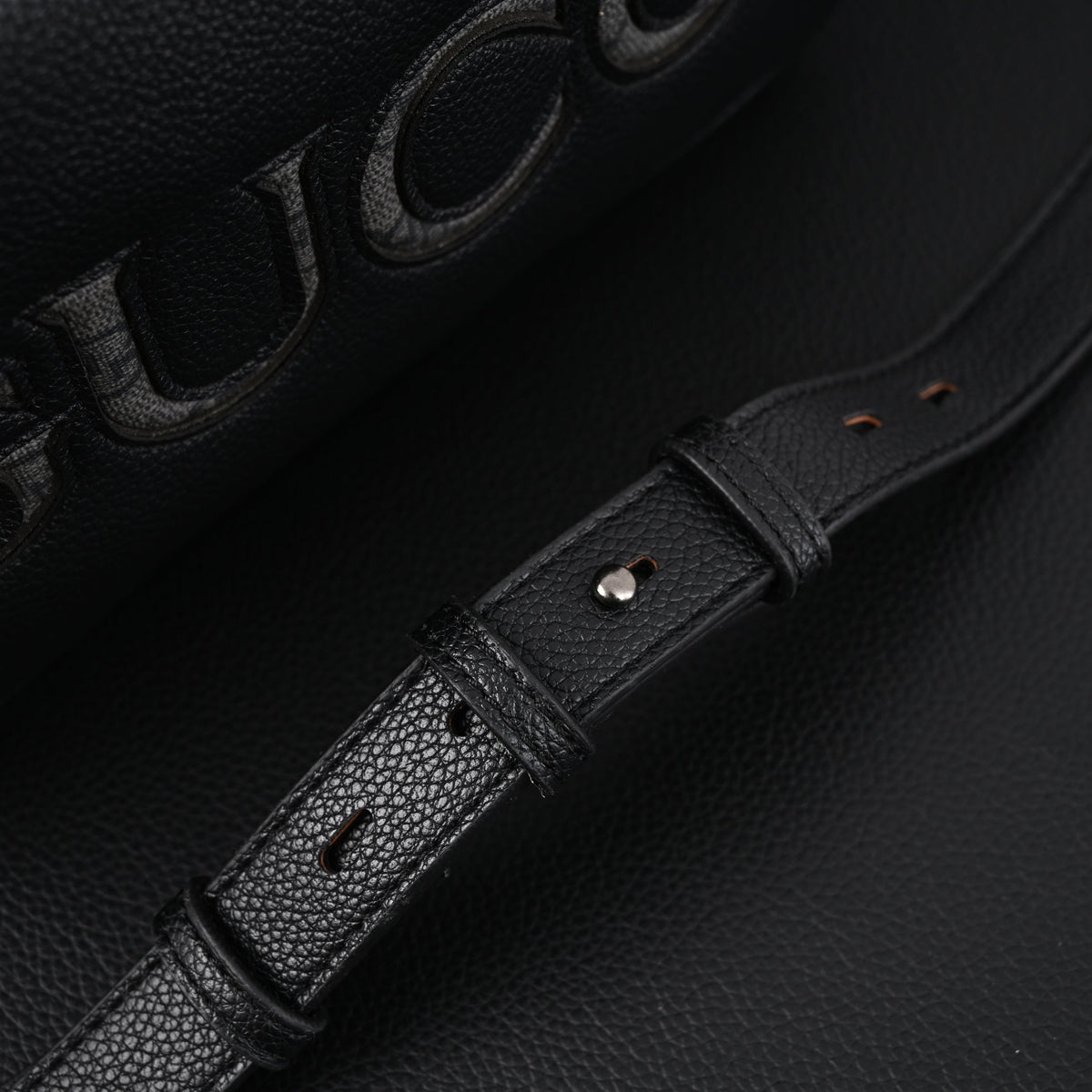 Gucci Black Leather Embossed Logo Belt Bag