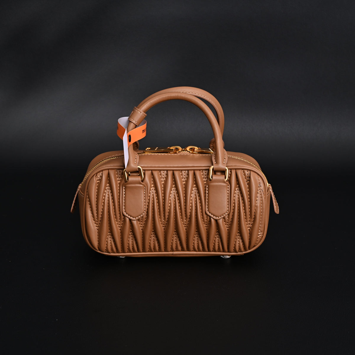 Miu Miu Matelassé Leather Top Handle Bag – Caramel Brown