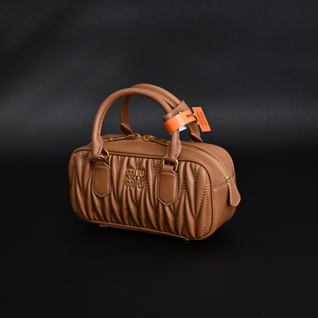 Miu Miu Matelassé Leather Top Handle Bag – Caramel Brown