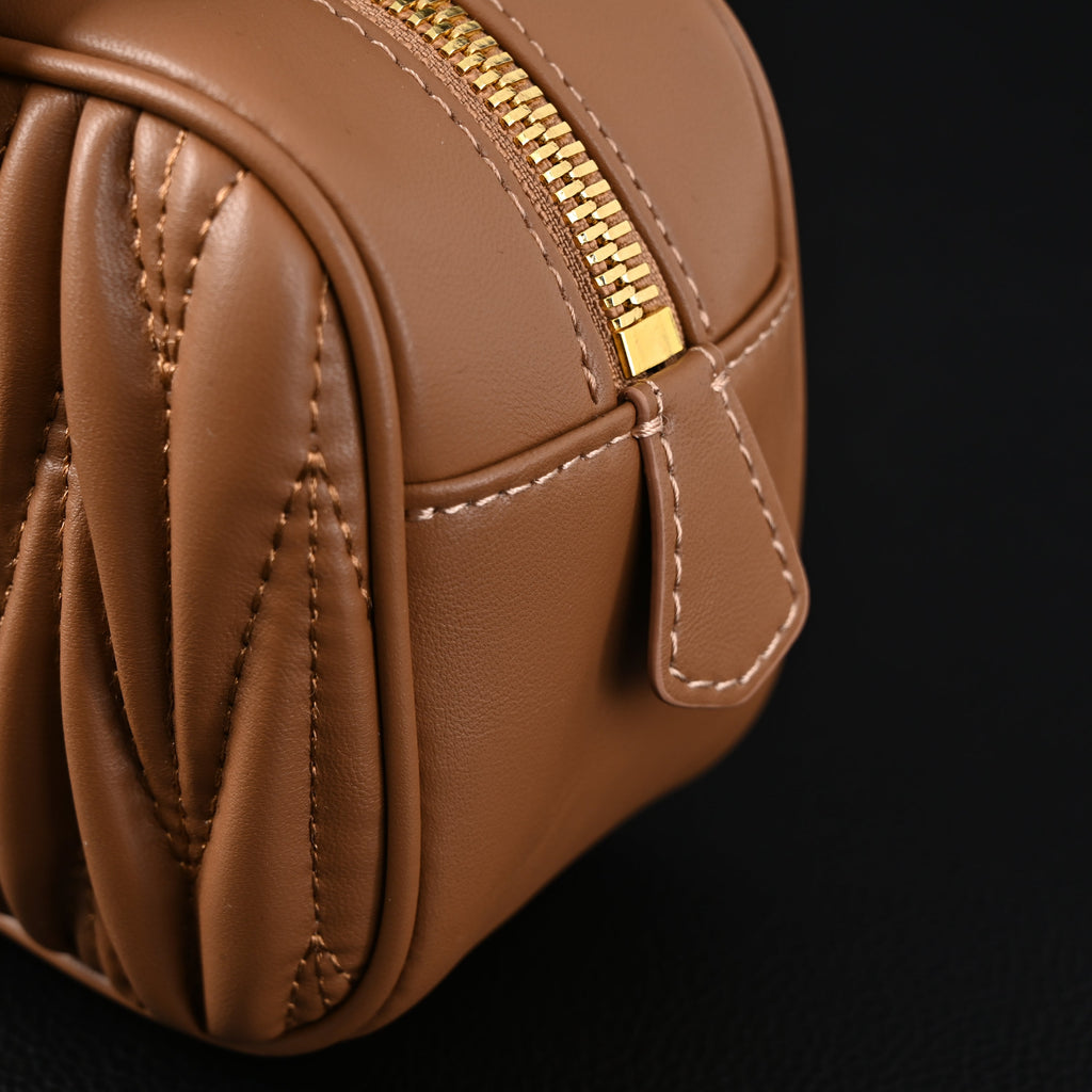 Miu Miu Matelassé Leather Top Handle Bag – Caramel Brown
