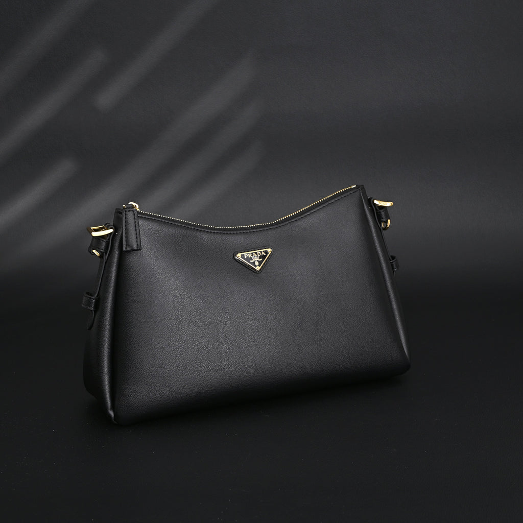 Prada Cleo Black Brushed Leather Shoulder Bag