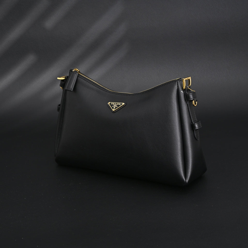 Prada Cleo Black Brushed Leather Shoulder Bag