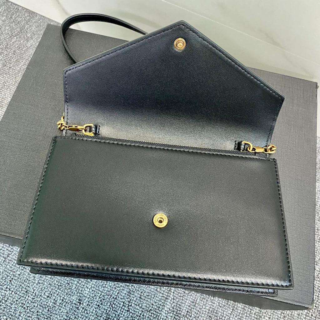 YSL Cassandra Shoulder Black Bag - 19x12.5x3.5cm