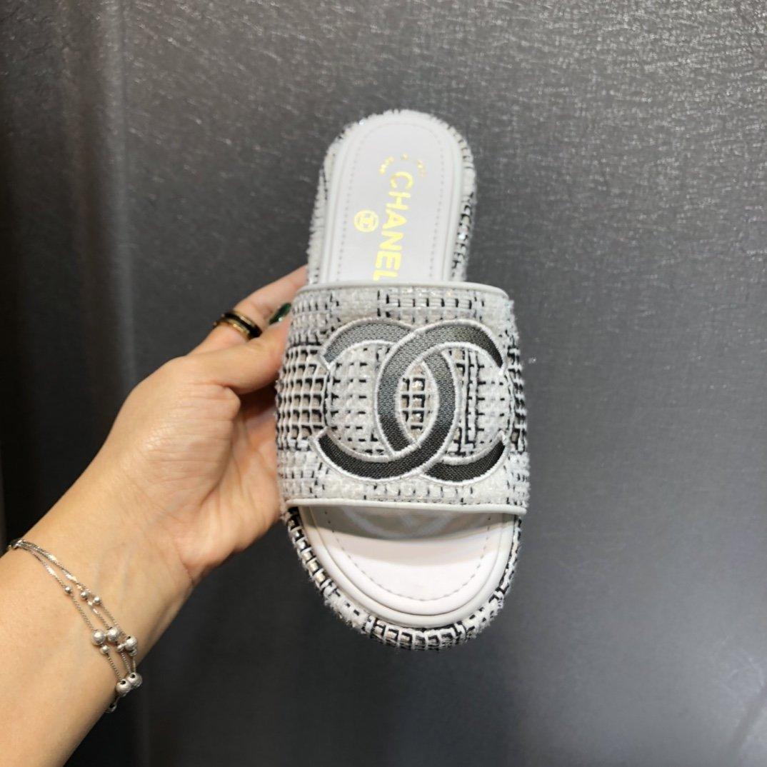 Chanel white Tweed sandals