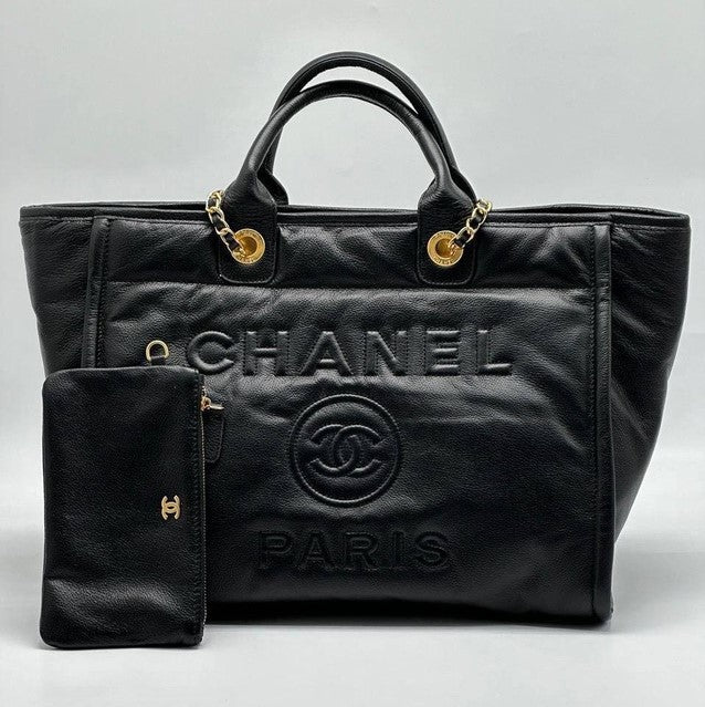 Chanel Deauville em Couro Preta Italiana Bag